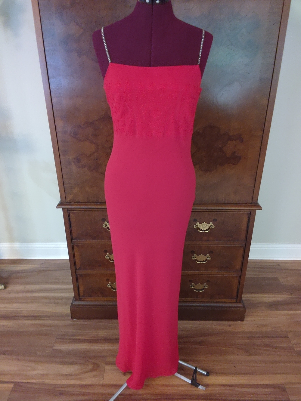 Red Formal Evening Gown with Embellished Straps